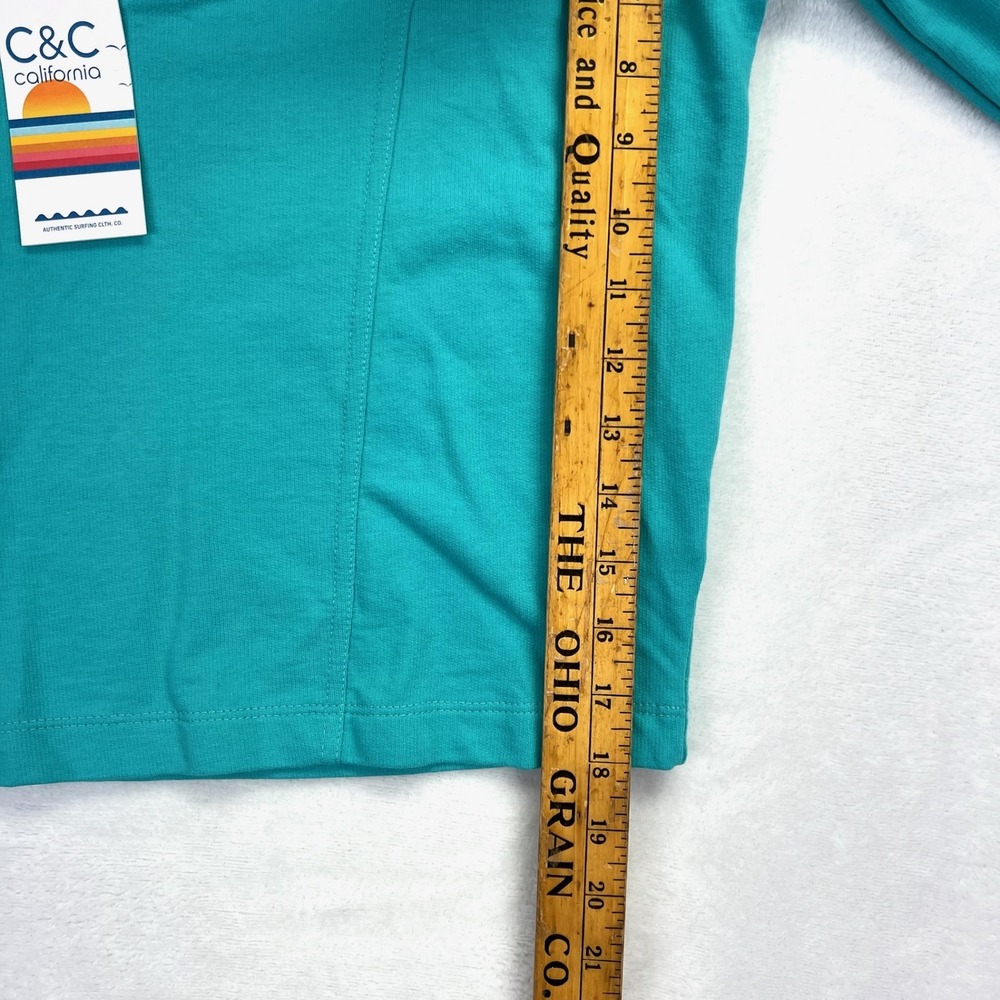 C&C California Pullover Women S Teal Nautical Shawl Collar Cropped Sweatshirt - Picture 7 of 8